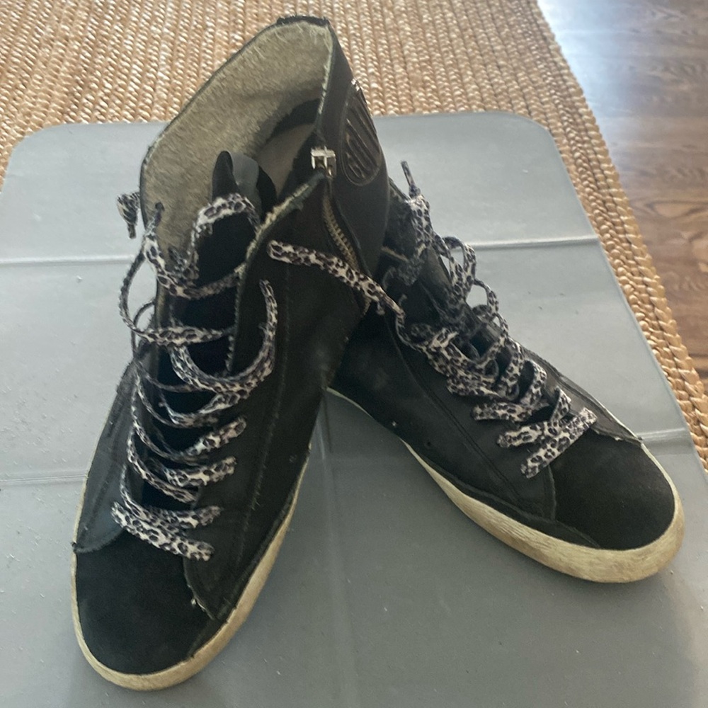 Golden Goose black high tops, pre-loved w orig new dust cover